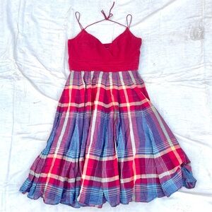 Saint Tropez West Red and Plaid Halter A Line Dress!
